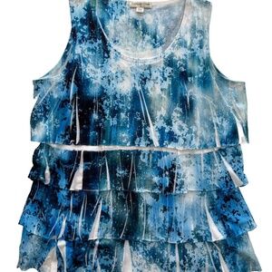 Coldwater Creek Top Sleeveless Women's Tie Dyed Batik Blue/White Ruffle …